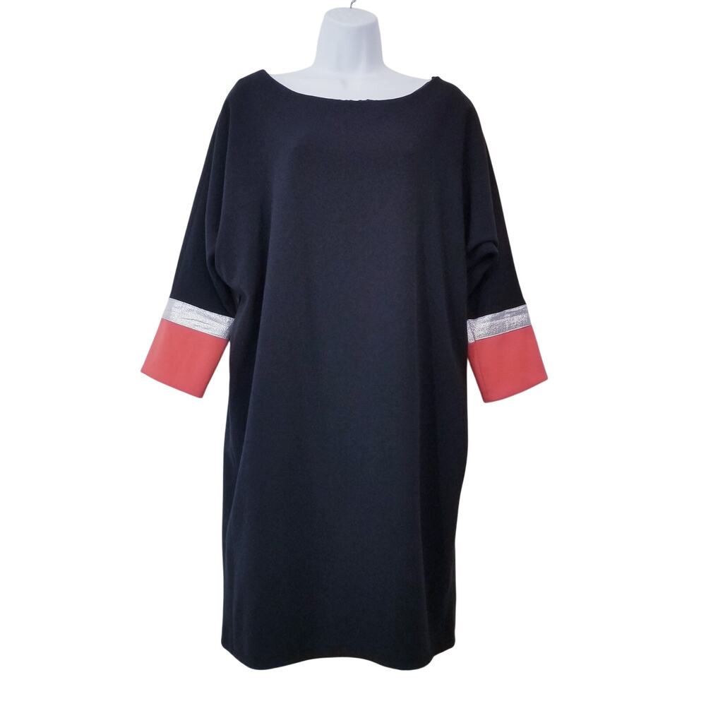 Helene Berman London Dolman Sleeves Boxy Shift Dress Metallic Cuff Boatneck